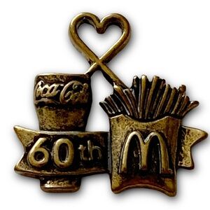 McDonald’s Pin Coca-Cola 60th 2015 Coke & Fries Brass Heart Metal Lapel Pin